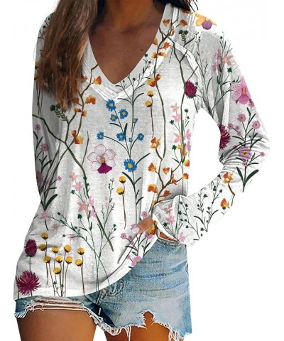 Womens Fall Fashion 2023,Women's Elegant Floral Print V Neck Shirt Long Sleeve Tee Oversized Loose Graphic Tunic Top 3-hot Pi...