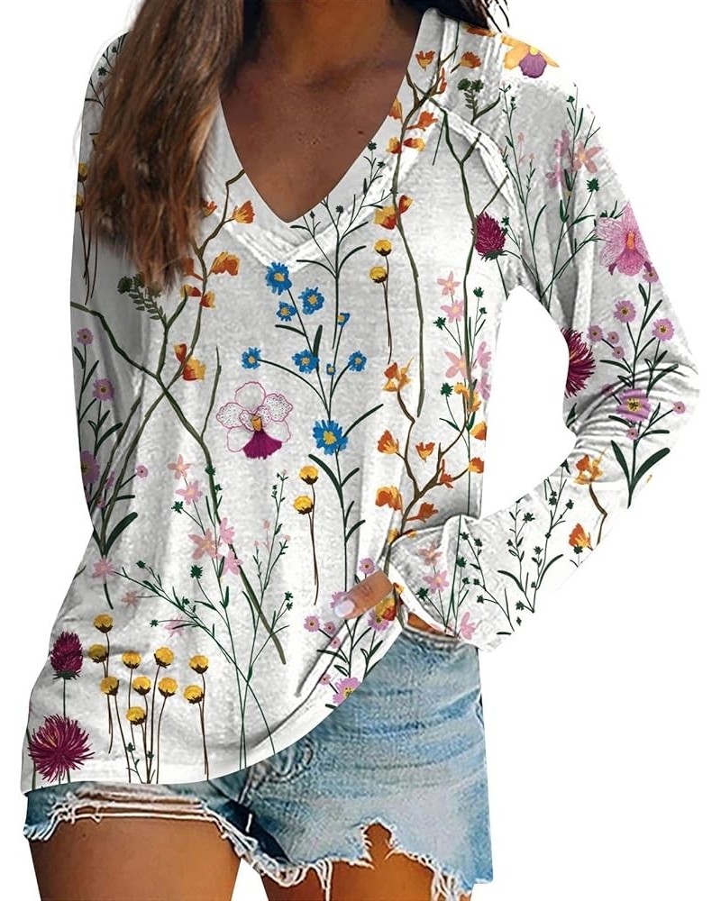 Womens Fall Fashion 2023,Women's Elegant Floral Print V Neck Shirt Long Sleeve Tee Oversized Loose Graphic Tunic Top 3-hot Pi...