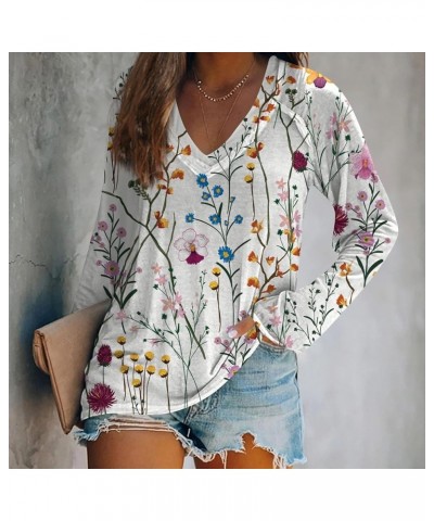 Womens Fall Fashion 2023,Women's Elegant Floral Print V Neck Shirt Long Sleeve Tee Oversized Loose Graphic Tunic Top 3-hot Pi...