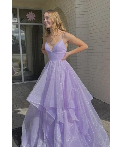 Women's Sparkly Tulle Prom Dress 2023 Long Ball Gown Spaghetti Straps Quinceanera Dress YZTS037 Navy Blue $48.75 Dresses