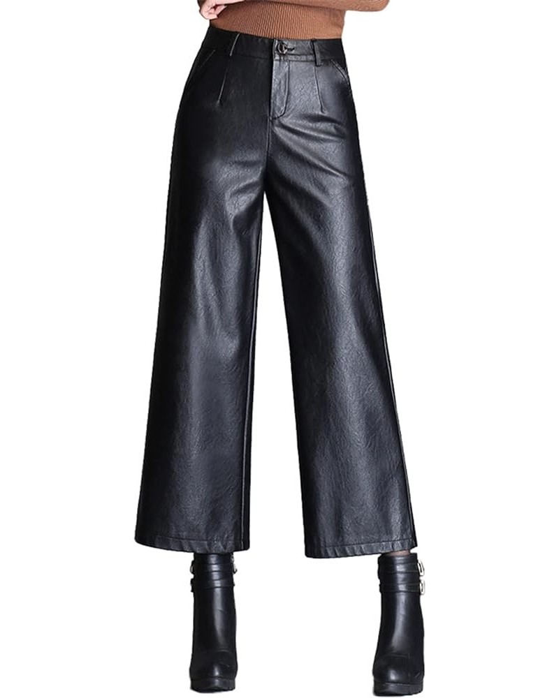 Women's High Waist Wide Leg PU Leather Palazzo Pants Culottes Black Black $19.32 Pants