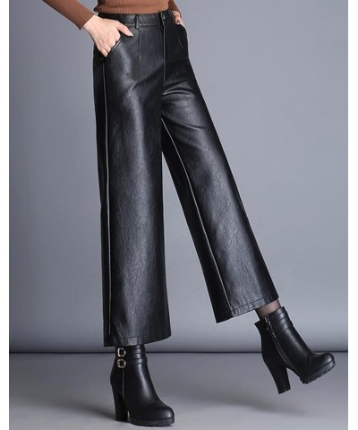 Women's High Waist Wide Leg PU Leather Palazzo Pants Culottes Black Black $19.32 Pants