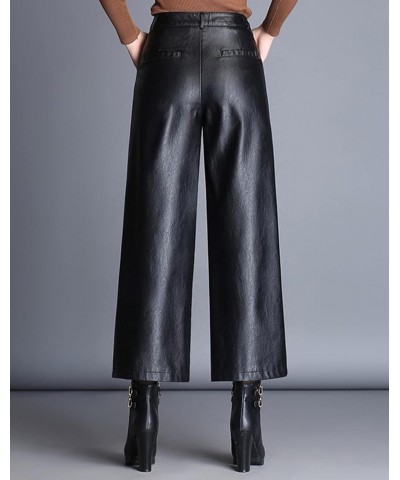 Women's High Waist Wide Leg PU Leather Palazzo Pants Culottes Black Black $19.32 Pants