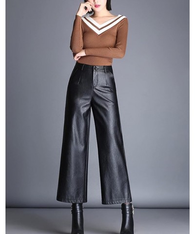 Women's High Waist Wide Leg PU Leather Palazzo Pants Culottes Black Black $19.32 Pants