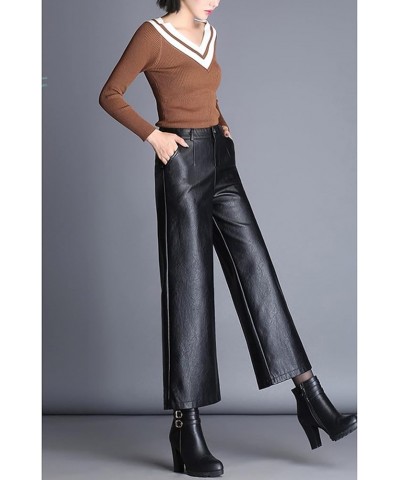 Women's High Waist Wide Leg PU Leather Palazzo Pants Culottes Black Black $19.32 Pants