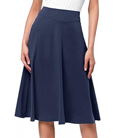 Women Casual High Waist Skirt A Line Chiffon Midi Dress Flowy Swing Pleated Skirt Blue-1 $7.90 Skirts