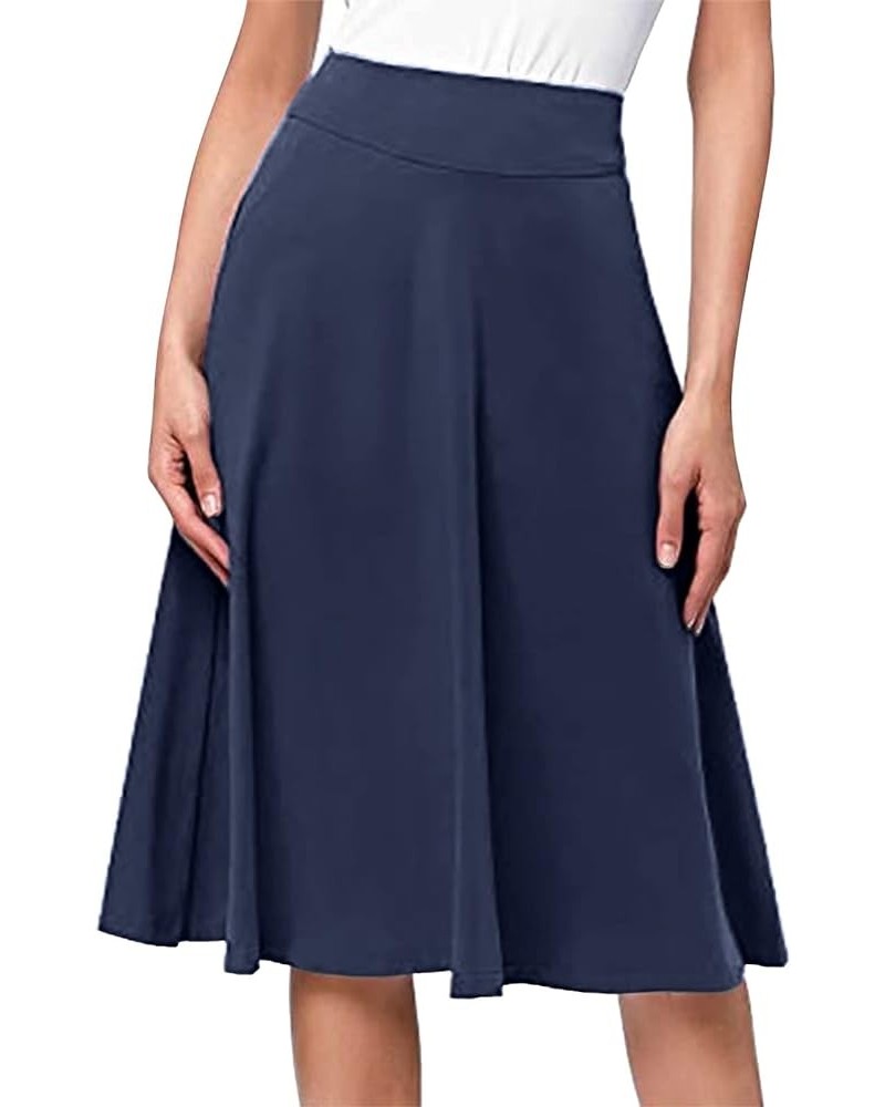 Women Casual High Waist Skirt A Line Chiffon Midi Dress Flowy Swing Pleated Skirt Blue-1 $7.90 Skirts