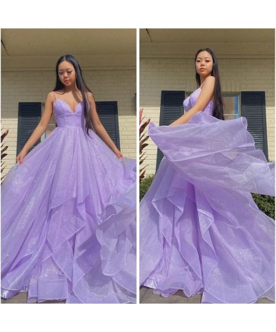 Women's Sparkly Tulle Prom Dress 2023 Long Ball Gown Spaghetti Straps Quinceanera Dress YZTS037 Navy Blue $48.75 Dresses