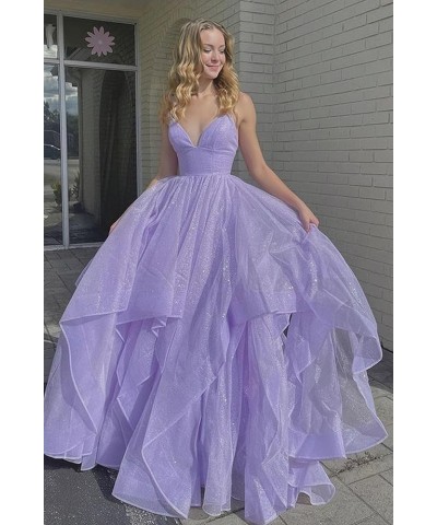 Women's Sparkly Tulle Prom Dress 2023 Long Ball Gown Spaghetti Straps Quinceanera Dress YZTS037 Navy Blue $48.75 Dresses