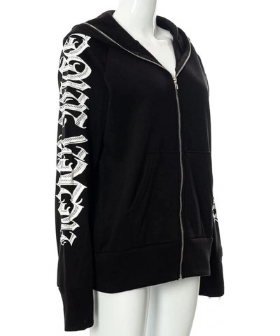 Women Y2K Zip Up Graphic Hoodie Jacket Punk Gothic Aesthetic Harajuku Oversized Long Sleeve Sweatshirt Coat A-black $11.28 Ja...