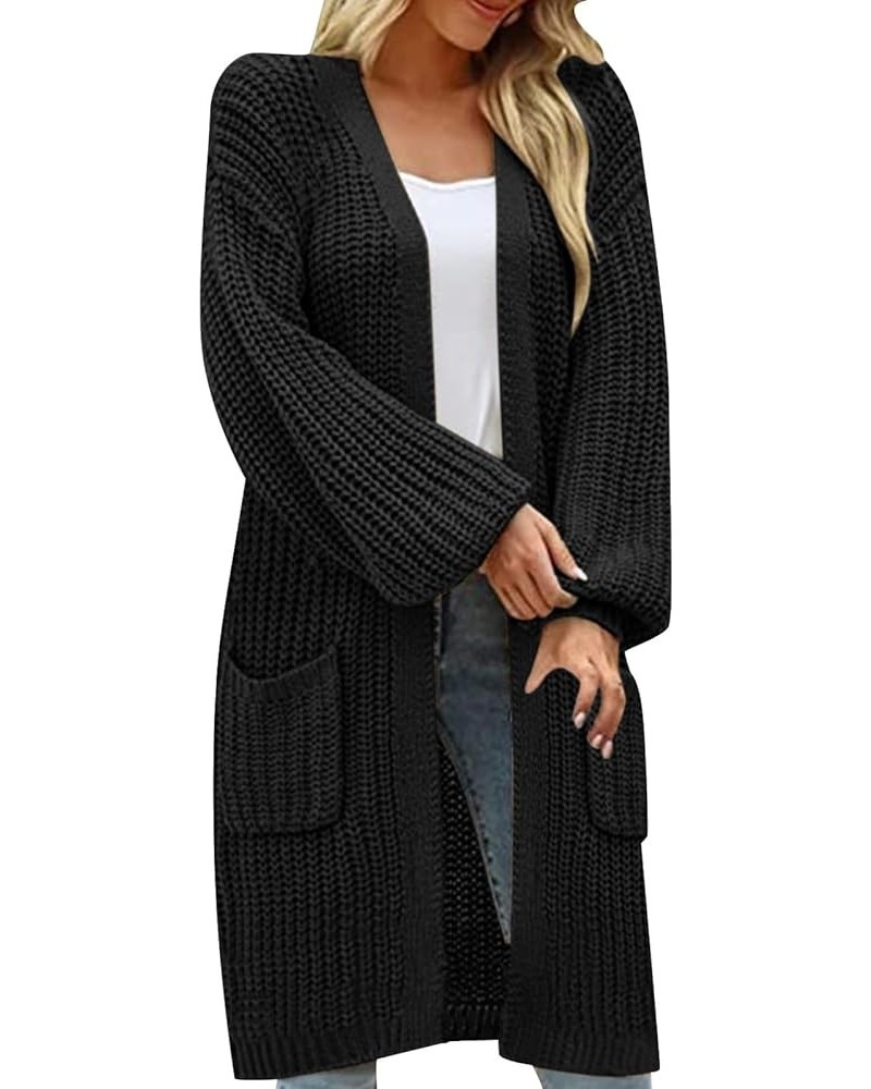 Womens Casual Long Sleeve Open Cardigan Knit Button Long Cardigan Sweaters with s Fall Fashion 2023 13-black $18.00 Sweaters