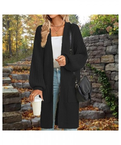 Womens Casual Long Sleeve Open Cardigan Knit Button Long Cardigan Sweaters with s Fall Fashion 2023 13-black $18.00 Sweaters