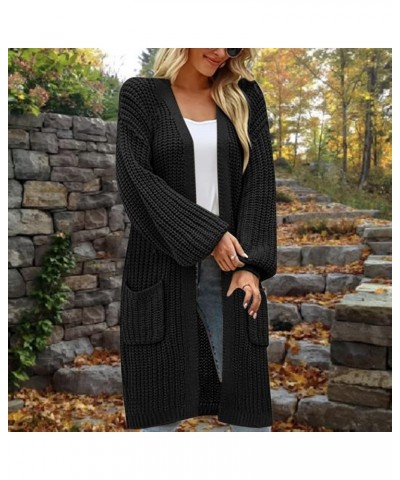 Womens Casual Long Sleeve Open Cardigan Knit Button Long Cardigan Sweaters with s Fall Fashion 2023 13-black $18.00 Sweaters