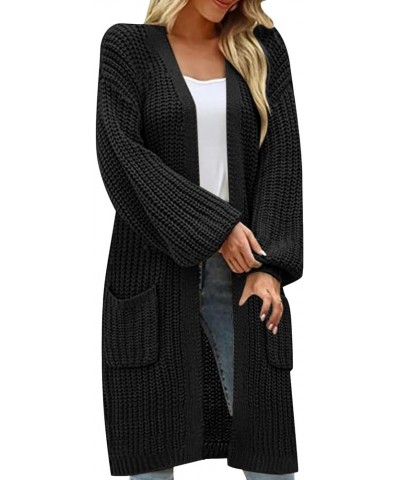 Womens Casual Long Sleeve Open Cardigan Knit Button Long Cardigan Sweaters with s Fall Fashion 2023 13-black $18.00 Sweaters