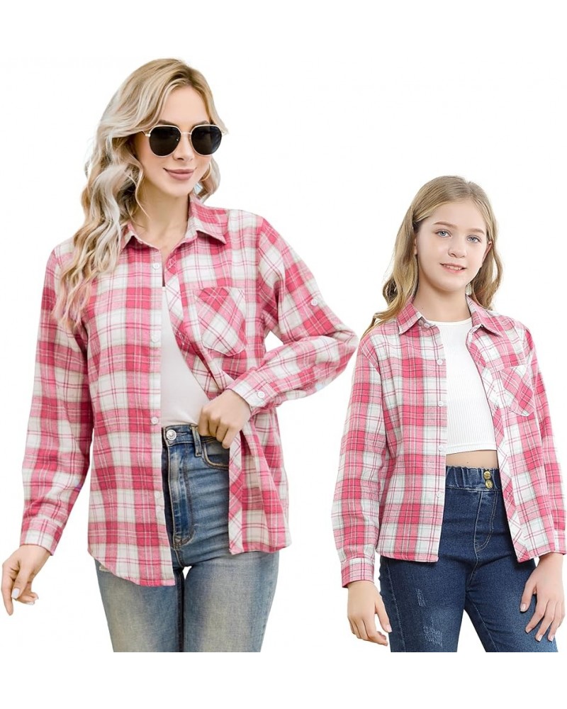 Girls & Women's Long Sleeve Casual Button Down Shirts, 3 Months - Adult 2XL Youth Cold Pink $7.94 Blouses