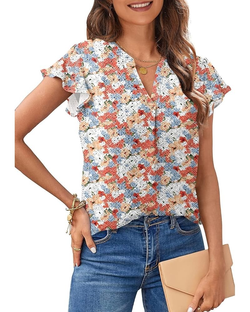 Women's Summer V Neck Ruffle Short Sleeve Tops Work Blouses Shirt Ca- Yellow Floral $10.25 Blouses