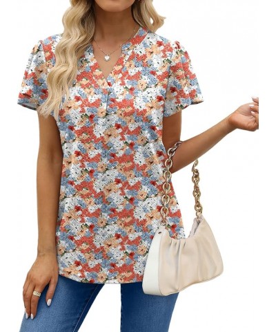 Women's Summer V Neck Ruffle Short Sleeve Tops Work Blouses Shirt Ca- Yellow Floral $10.25 Blouses