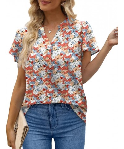 Women's Summer V Neck Ruffle Short Sleeve Tops Work Blouses Shirt Ca- Yellow Floral $10.25 Blouses