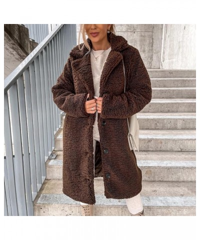 Womens Sherpa Jacket Fuzzy Fleece Lapel Open Front Long Cardigan Coat Button Down Warm Fall Winter Outwear Jackets Coffee $11...