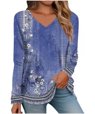 Women's Long Sleeve Tunic Tops to Wear with Leggings Plus Size Blouses Casual Loose Crewneck Sweatshirts Clothes 11 blue $7.4...