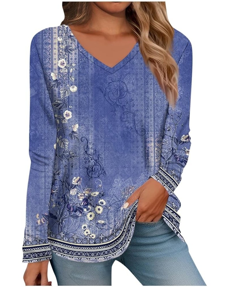 Women's Long Sleeve Tunic Tops to Wear with Leggings Plus Size Blouses Casual Loose Crewneck Sweatshirts Clothes 11 blue $7.4...