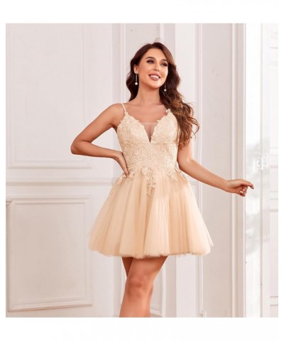 V Neck Homecoming Dreses for Teens Lace Applique A-Line Beaded Tulle Short CCocktail Prom Gown Dusty Rose $36.00 Dresses