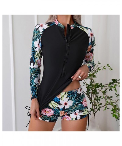 Women Two Piece Rash Guard Short Sleeve Swim Shirt with Shorts Swimsuits Zipper Surfing Bathing Suit Swimwear Set Black01➤➤sw...