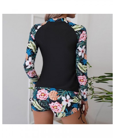 Women Two Piece Rash Guard Short Sleeve Swim Shirt with Shorts Swimsuits Zipper Surfing Bathing Suit Swimwear Set Black01➤➤sw...