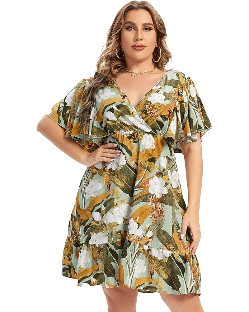 Women’s Plus Size Casual Floral Dress Butterfly Sleeve Flowy Swing Boho Dress Green Leaf $13.50 Dresses