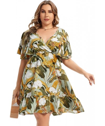 Women’s Plus Size Casual Floral Dress Butterfly Sleeve Flowy Swing Boho Dress Green Leaf $13.50 Dresses