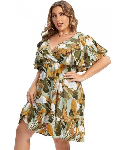 Women’s Plus Size Casual Floral Dress Butterfly Sleeve Flowy Swing Boho Dress Green Leaf $13.50 Dresses