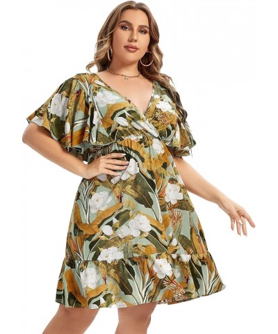 Women’s Plus Size Casual Floral Dress Butterfly Sleeve Flowy Swing Boho Dress Green Leaf $13.50 Dresses