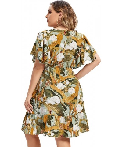 Women’s Plus Size Casual Floral Dress Butterfly Sleeve Flowy Swing Boho Dress Green Leaf $13.50 Dresses