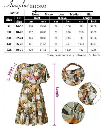 Women’s Plus Size Casual Floral Dress Butterfly Sleeve Flowy Swing Boho Dress Green Leaf $13.50 Dresses