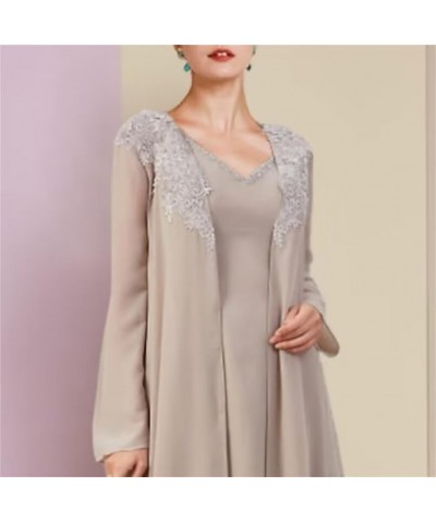 Lace Applique 3 Pieces Mother of The Bride Pantsuits with Jackets Chiffon V-Neck Long Sleeves Formal Pants for Women Blush $3...