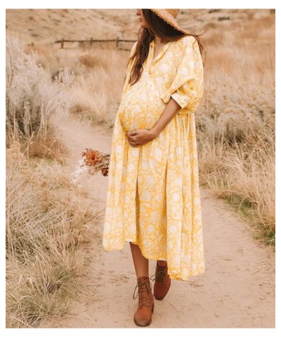 Women Boho Dress Billowing Sleeves Tie Neckline Floral Midi Dress Summer Flowy Beach Dresses Midi-yellow $10.08 Swimsuits