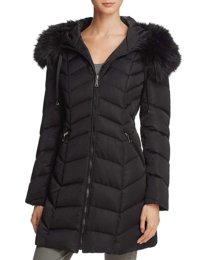 Women's Gwen Faux Fur Trim Hooded Coat Short Jacket Black (M) $90.20 Coats