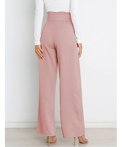 Women's Casual Wide Leg Belted Palazzo Pants High Waist Business Work Trouser with Pocket Pink $22.00 Pants