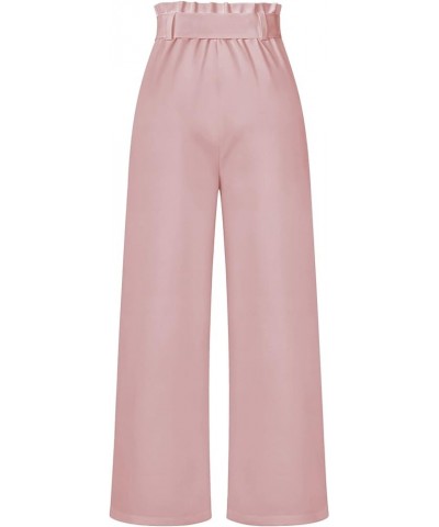 Women's Casual Wide Leg Belted Palazzo Pants High Waist Business Work Trouser with Pocket Pink $22.00 Pants