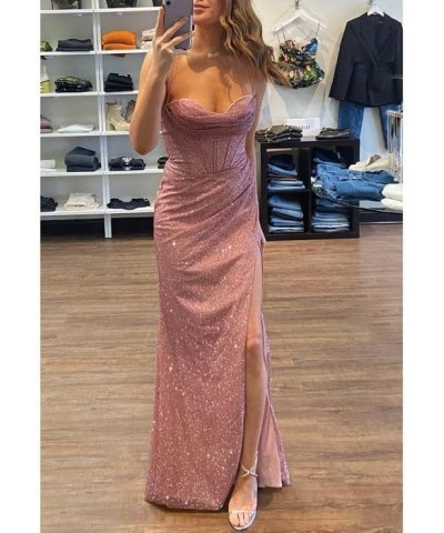 Sparkly Sequin Cocktail Prom Dress Ruch Spaghetti Straps Backless Mermaid Corset Formal Evening Party Gown Silver $28.20 Dresses