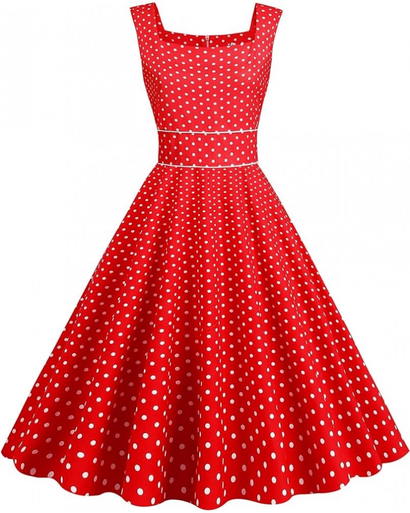 Women's Strap Sundress Polka Dots Simple Elegant 1950s Vintage Dress Red $14.55 Dresses