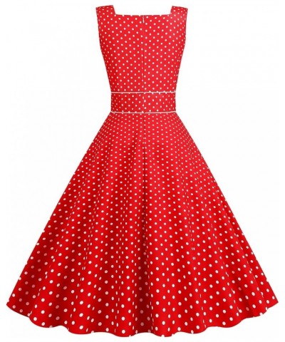 Women's Strap Sundress Polka Dots Simple Elegant 1950s Vintage Dress Red $14.55 Dresses