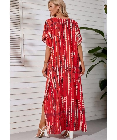 Summer Beach Maxi Dress Print Loose Fit Caftan Dress Plus Size Swimsuit Cover Ups Red $10.25 Swimsuits