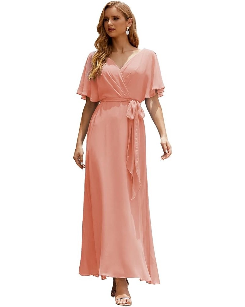 Bridesmaid Dress Chiffon Formal Dresses with Belt for Women Party Evening Ballet Pink $35.40 Dresses