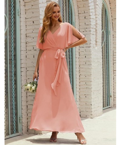 Bridesmaid Dress Chiffon Formal Dresses with Belt for Women Party Evening Ballet Pink $35.40 Dresses