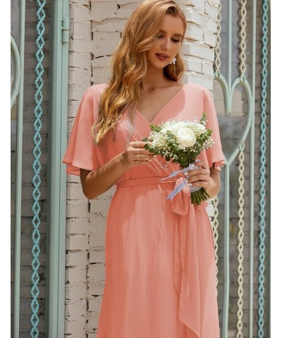 Bridesmaid Dress Chiffon Formal Dresses with Belt for Women Party Evening Ballet Pink $35.40 Dresses