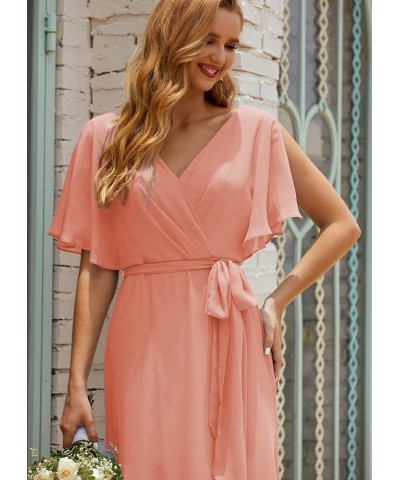 Bridesmaid Dress Chiffon Formal Dresses with Belt for Women Party Evening Ballet Pink $35.40 Dresses