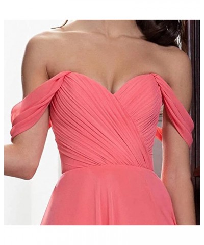 Off Shoulder Chiffon Bridesmaid Dresses with Slit Long Sexy Pleated Formal Dresses with Pockets for Women YMX62 Pink $28.14 D...