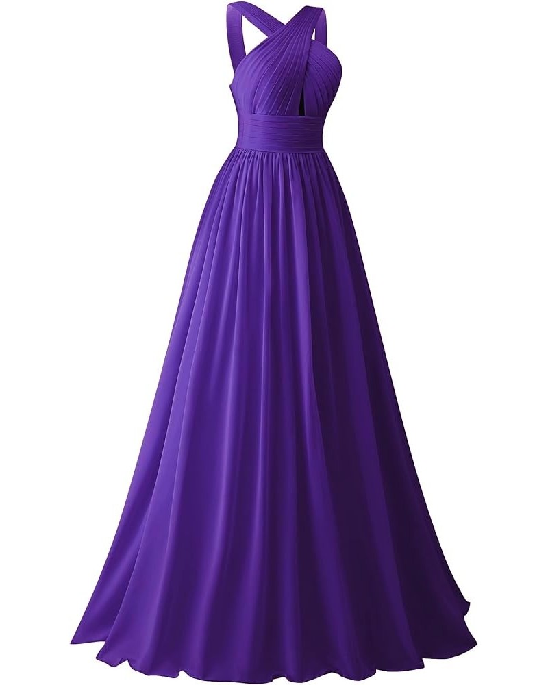 Keyhole Pleated Chiffon Bridesmaid Dresses for Wedding Long Prom Dresses Formal Evening Dresses for Women Ppurple $35.18 Dresses