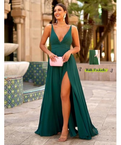 Deep V Neck Chiffon Bridesmaid Dresses with Slit Pockets Long Twisted Front Formal Evening Prom Dress Mustard Yellow $22.14 D...